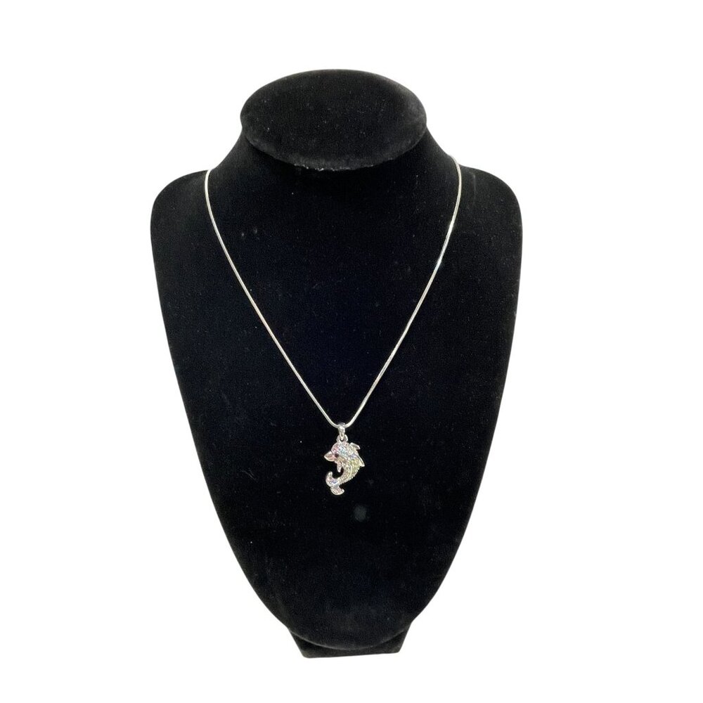 Sparkling Dolphin‎ Pendant Necklace Silver Tone Multi-Color Rhinestone Snake